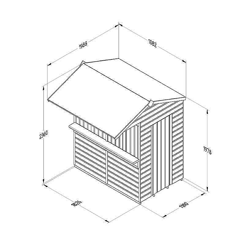 6' x 4' Forest 25yr Guarantee Shiplap Pressure Treated Garden Bar (1.99m x 1.88m) Technical Drawing