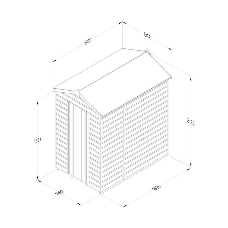 6' x 4' Forest Beckwood 25yr Guarantee Shiplap Pressure Treated Windowless Apex Wooden Shed (1.88m x 1.34m) Technical Drawing