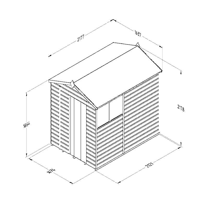 7' x 5' Forest Beckwood 25yr Guarantee Shiplap Pressure Treated Apex Wooden Shed (2.28m x 1.53m) Technical Drawing