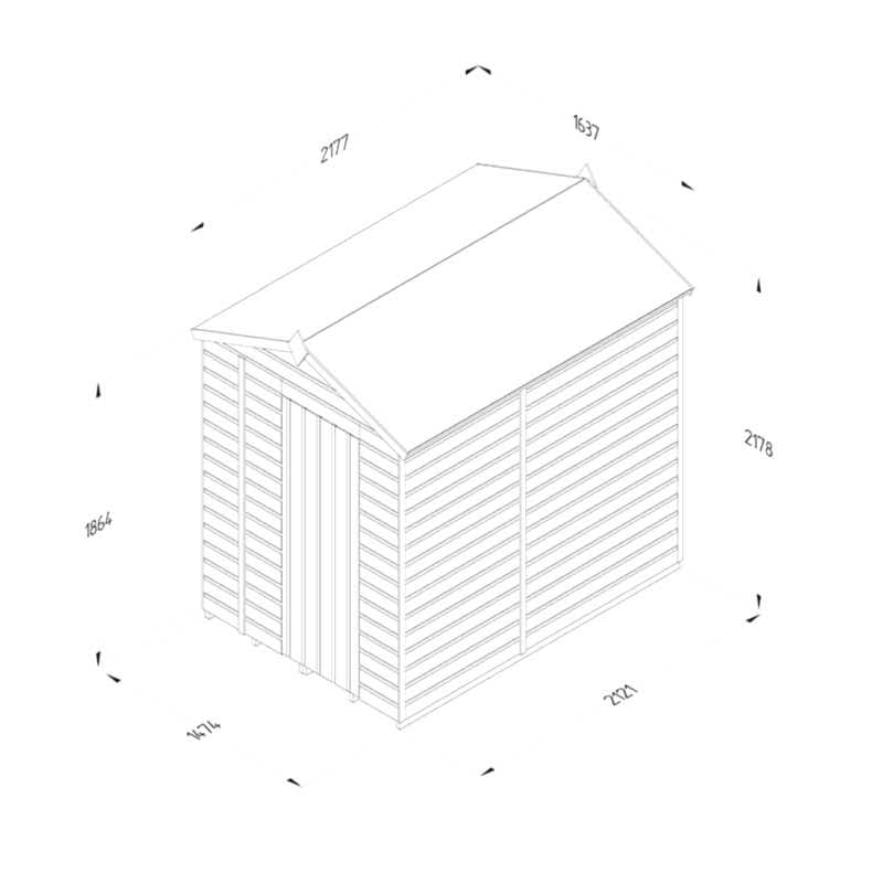7' x 5' Forest Beckwood 25yr Guarantee Shiplap Pressure Treated Windowless Apex Wooden Shed (2.18m x 1.64m) Technical Drawing