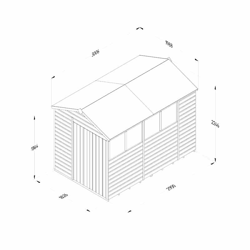 10' x 6' Forest Beckwood 25yr Guarantee Shiplap Pressure Treated Double Door Apex Wooden Shed (3.01m x 1.99m) Technical Drawing