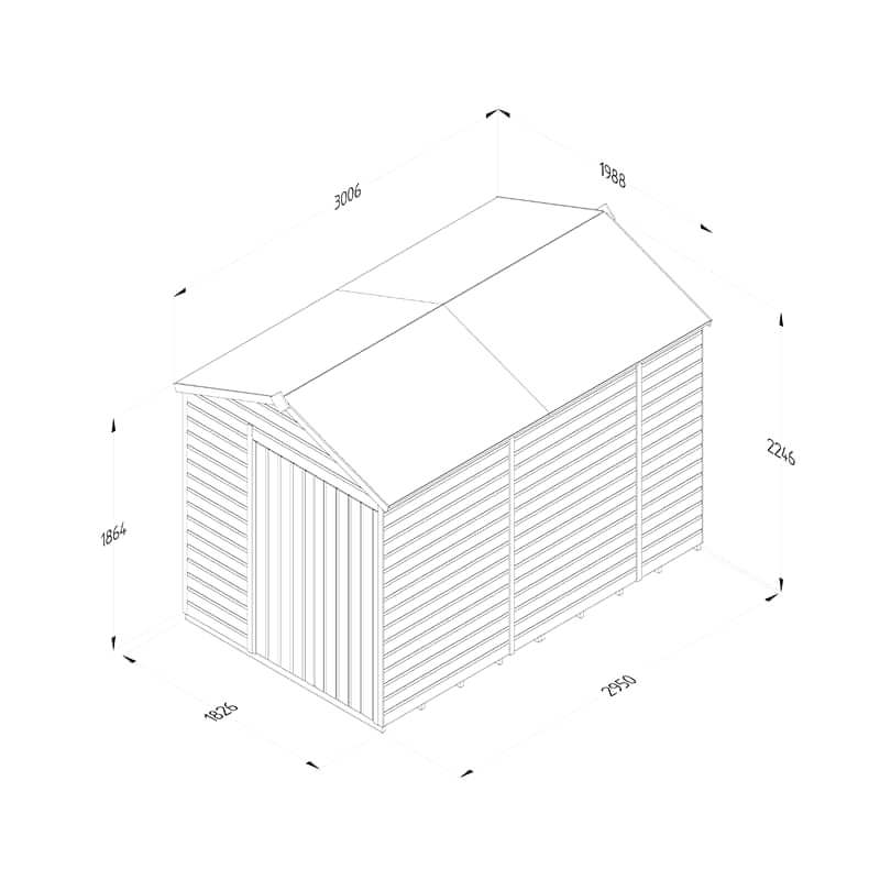 10' x 6' Forest Beckwood 25yr Guarantee Shiplap Pressure Treated Windowless Double Door Apex Wooden Shed (3.01m x 1.99m) Technical Drawing