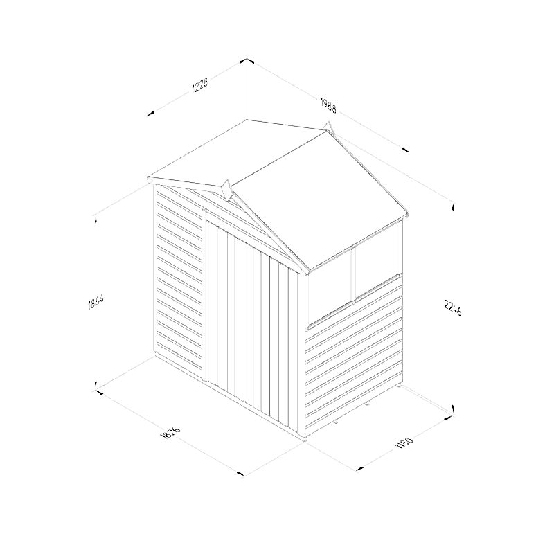 6' x 4' Forest Beckwood 25yr Guarantee Shiplap Pressure Treated Double Door Apex Wooden Shed (1.99m x 1.23m) Technical Drawing