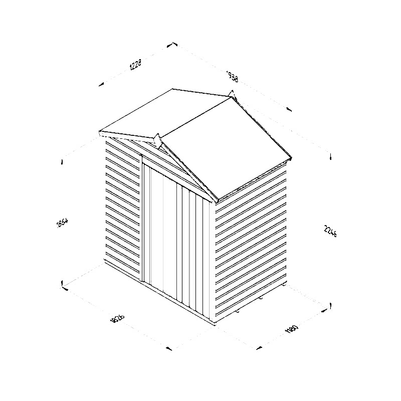 6' x 4' Forest Beckwood 25yr Guarantee Shiplap Pressure Treated Windowless Double Door Apex Wooden Shed (1.88m x 1.34m) Technical Drawing