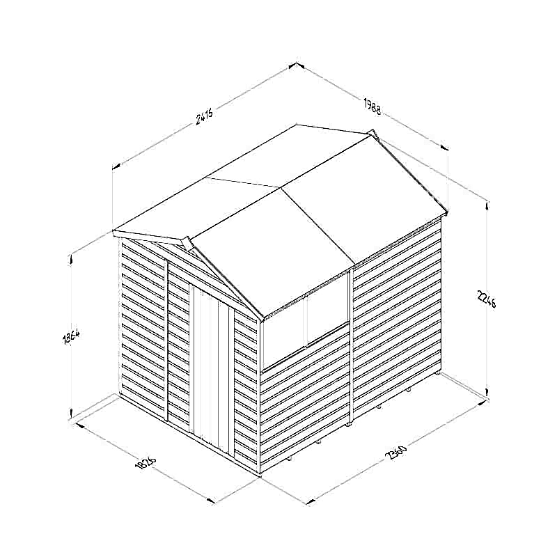 8' x 6' Forest Beckwood 25yr Guarantee Shiplap Pressure Treated Apex Wooden Shed (2.42m x 1.99m) Technical Drawing