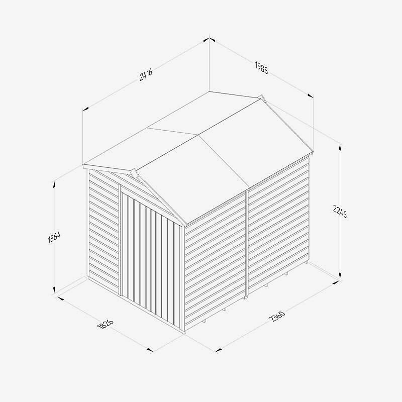 8' x 6' Forest Beckwood 25yr Guarantee Shiplap Pressure Treated Windowless Double Door Apex Wooden Shed (2.42m x 1.99m) Technical Drawing
