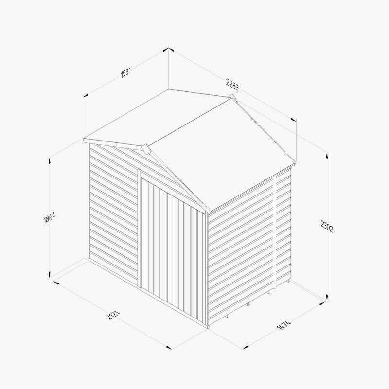 7' x 5' Forest Beckwood 25yr Guarantee Shiplap Pressure Treated Windowless Double Door Apex Wooden Shed (2.28m x 1.53m) Technical Drawing