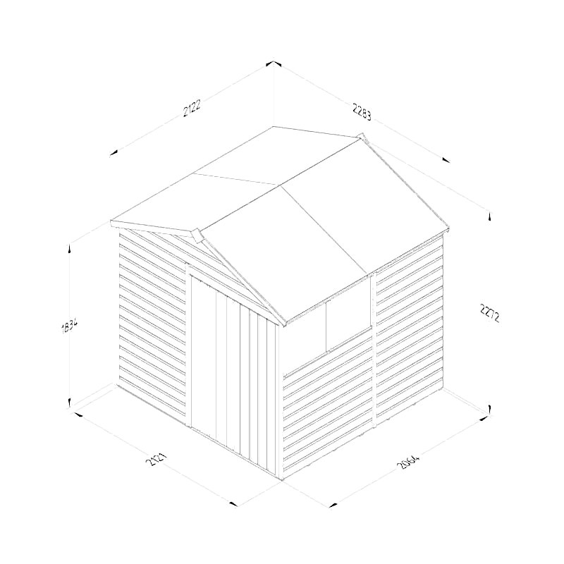 7' x 7' Forest Beckwood 25yr Guarantee Shiplap Pressure Treated Double Door Apex Wooden Shed (2.28m x 2.12m) Technical Drawing