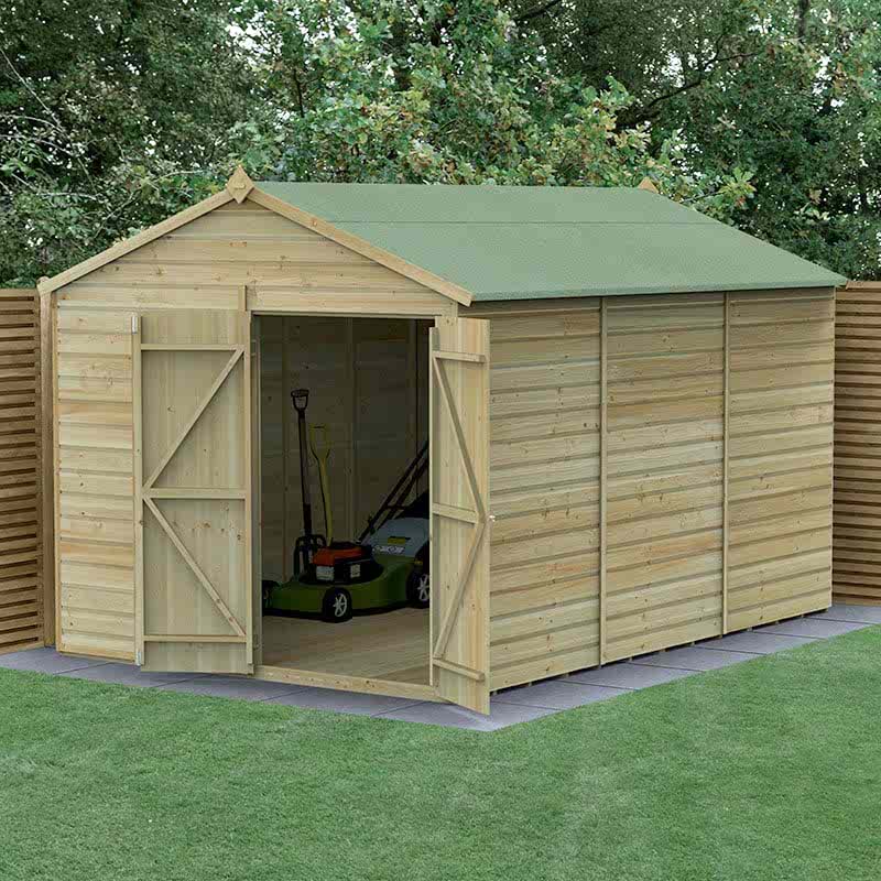 12x8 Forest Beckwood 25 Year Guarantee Shiplap Pressure Treated Windowless Apex Shed with Double Doors