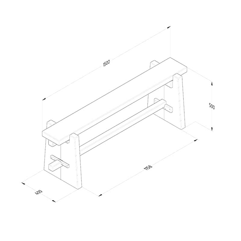 Forest Wooden Sleeper Pew Garden Bench 4'11 x 1'4 (1.50m x 0.40m) Technical Drawing