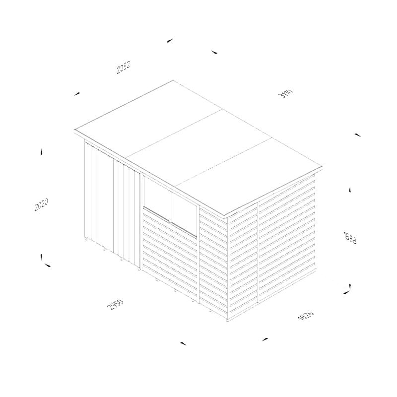 10' x 6' Forest Beckwood 25yr Guarantee Shiplap Pressure Treated Double Door Pent Wooden Shed (3.11m x 2.05m) Technical Drawing