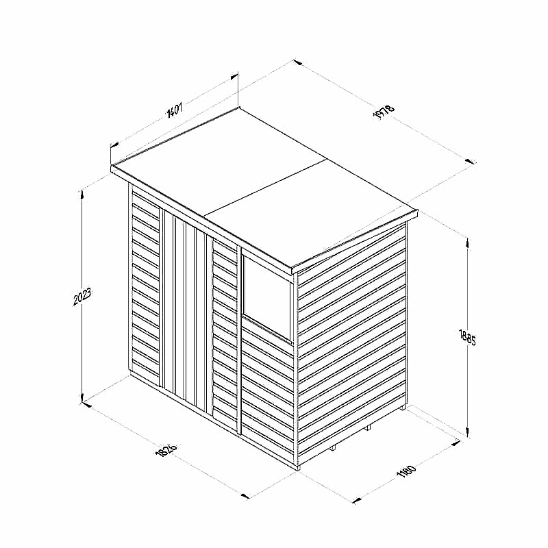 6' x 4' Forest Beckwood 25yr Guarantee Shiplap Pressure Treated Pent Wooden Shed (1.98m x 1.4m) Technical Drawing