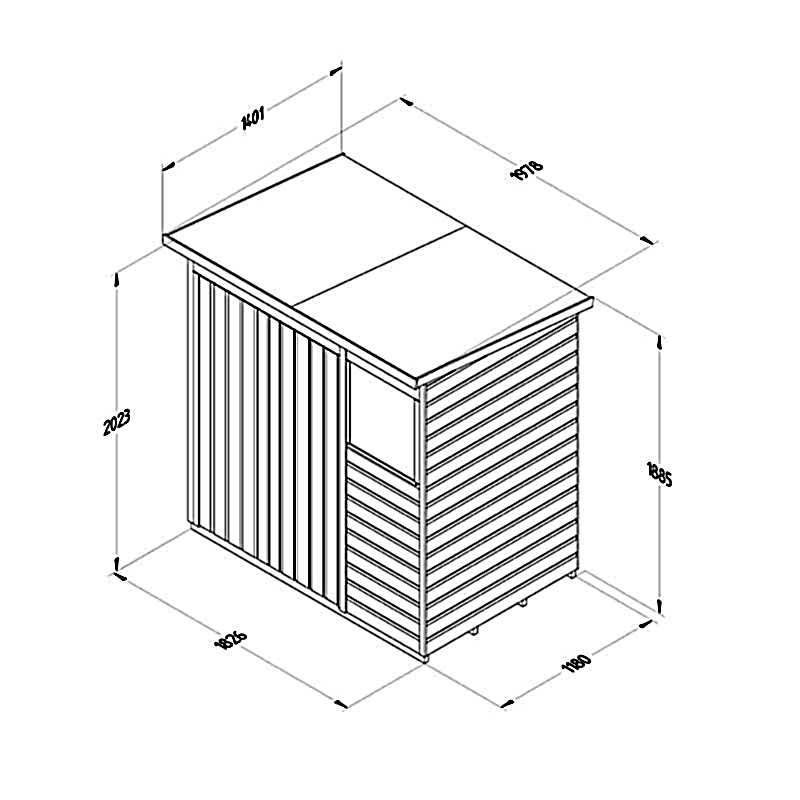 6' x 4' Forest Beckwood 25yr Guarantee Shiplap Pressure Treated Double Door Pent Wooden Shed (1.98m x 1.4m) Technical Drawing