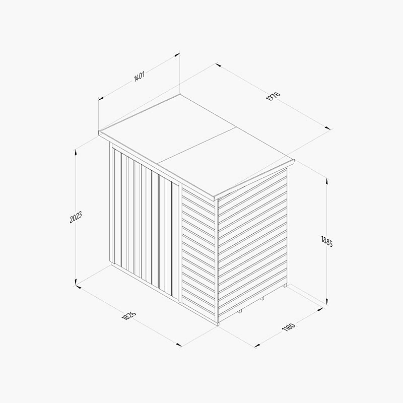 6' x 4' Forest Beckwood 25yr Guarantee Shiplap Pressure Treated Windowless Double Door Pent Wooden Shed (1.98m x 1.4m) Technical Drawing