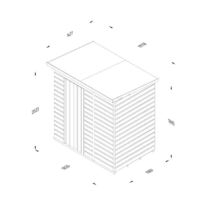 6' x 4' Forest Beckwood 25yr Guarantee Shiplap Pressure Treated Windowless Pent Wooden Shed (1.98m x 1.4m) Technical Drawing