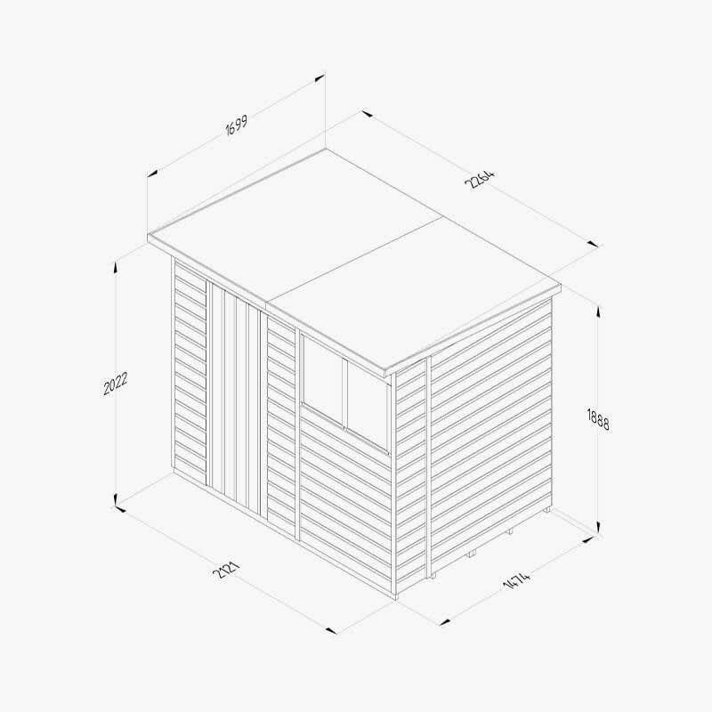 7' x 5' Forest Beckwood 25yr Guarantee Shiplap Pressure Treated Pent Wooden Shed (2.26m x 1.7m) Technical Drawing