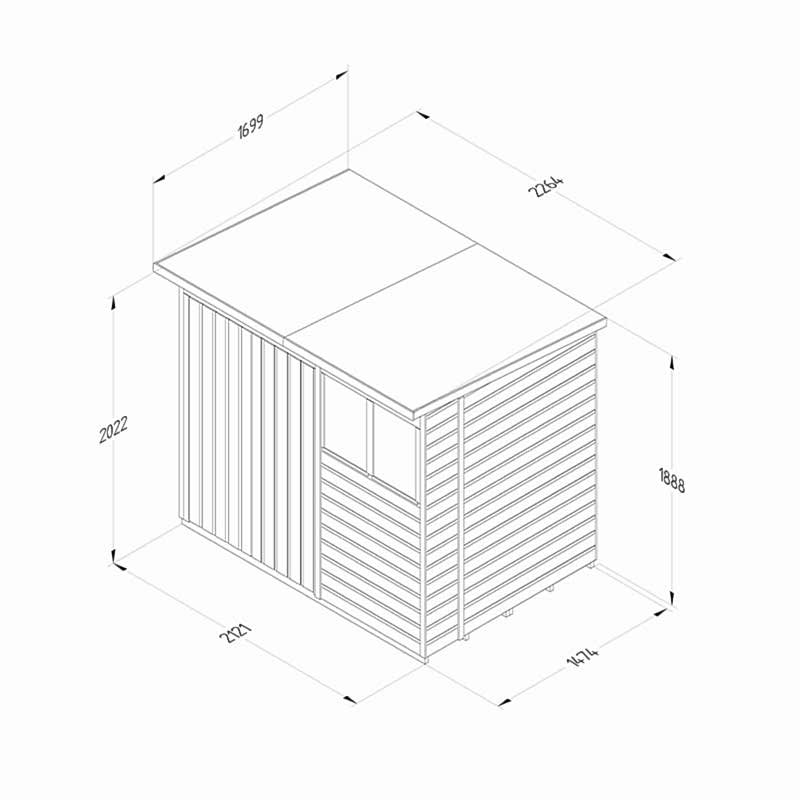 7' x 5' Forest Beckwood 25yr Guarantee Shiplap Pressure Treated Double Door Pent Wooden Shed (2.26m x 1.7m) Technical Drawing
