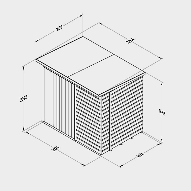 7' x 5' Forest Beckwood 25yr Guarantee Shiplap Pressure Treated Windowless Double Door Pent Wooden Shed (2.26m x 1.7m) Technical Drawing