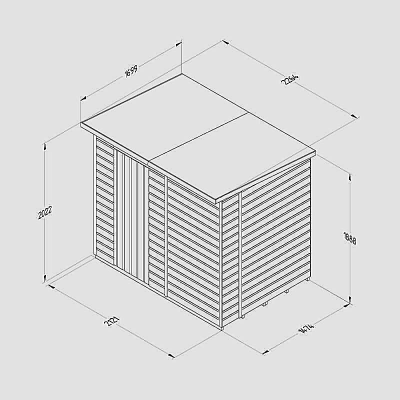 7' x 5' Forest Beckwood 25yr Guarantee Shiplap Pressure Treated Windowless Pent Wooden Shed (2.26m x 1.7m) Technical Drawing