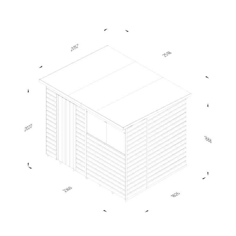 8' x 6' Forest Beckwood 25yr Guarantee Shiplap Pressure Treated Pent Wooden Shed (2.52m x 2.03m) Technical Drawing