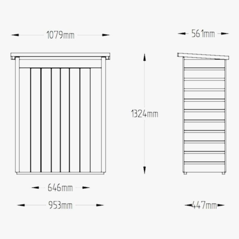 3'6 x 2' Forest Shiplap Pent  Midi Wooden Garden Storage - Outdoor Patio Storage (1m x 0.55m) Technical Drawing