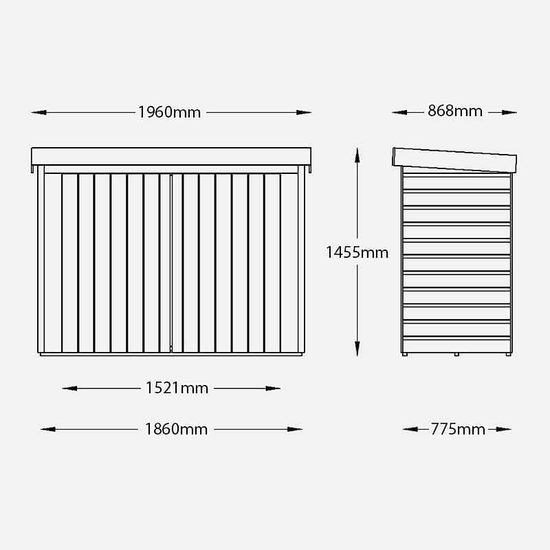 6'5 x 2'10 Forest Shiplap Large Double Door Pent Wooden Garden Storage - Outdoor Bike / Mower Store (1.9m x 0.86m) Technical Drawing