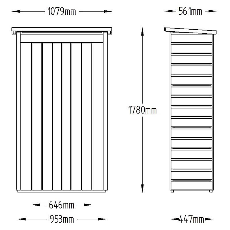 3'6 x 1'10 Forest Shiplap Tall Pent Wooden Garden Storage Tool Store  - Outdoor Patio Storage (1m x 0.56m) Technical Drawing