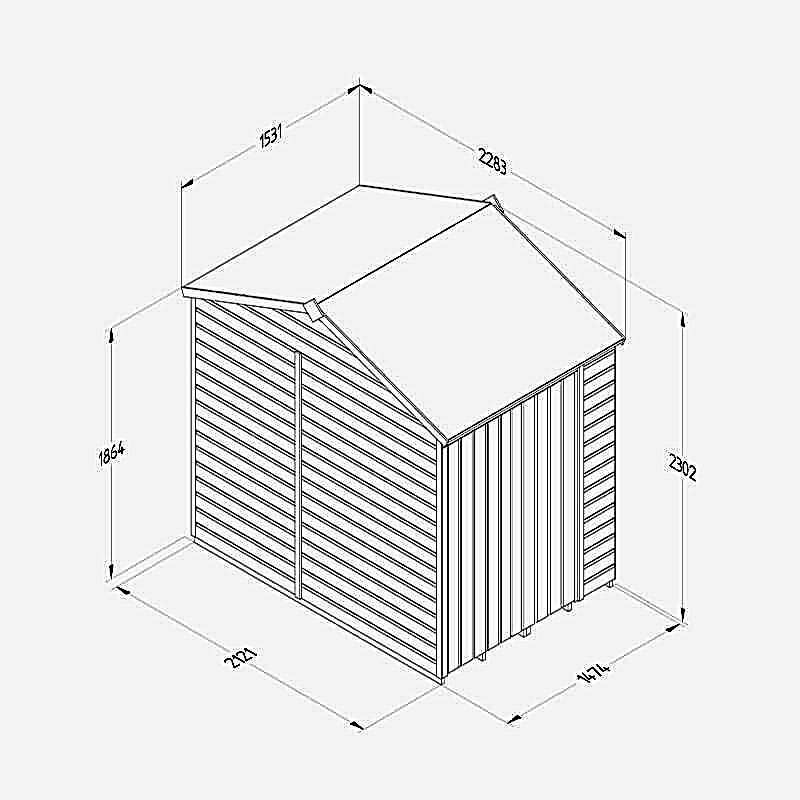 7' x 5' Forest Beckwood 25yr Guarantee Shiplap Pressure Treated Windowless Double Door Reverse Apex Wooden Shed (2.28m x 1.53m) Technical Drawing
