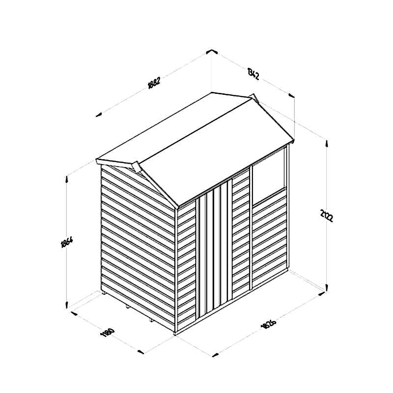 6' x 4' Forest Beckwood 25yr Guarantee Shiplap Pressure Treated Reverse Apex Wooden Shed (1.88m x 1.34m) Technical Drawing
