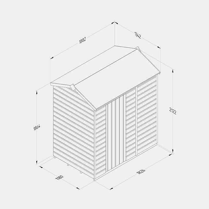 6' x 4' Forest Beckwood 25yr Guarantee Shiplap Pressure Treated Windowless Reverse Apex Wooden Shed (1.88m x 1.34m) Technical Drawing