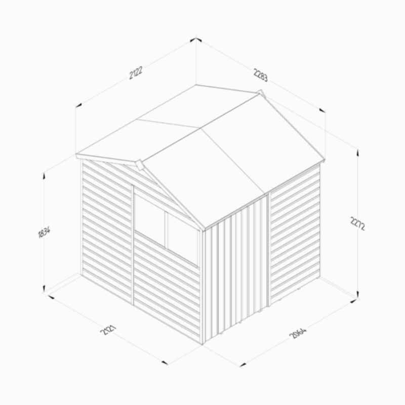 7' x 7' Forest Beckwood 25yr Guarantee Shiplap Pressure Treated Double Door Reverse Apex Wooden Shed (2.28m x 2.12m) Technical Drawing