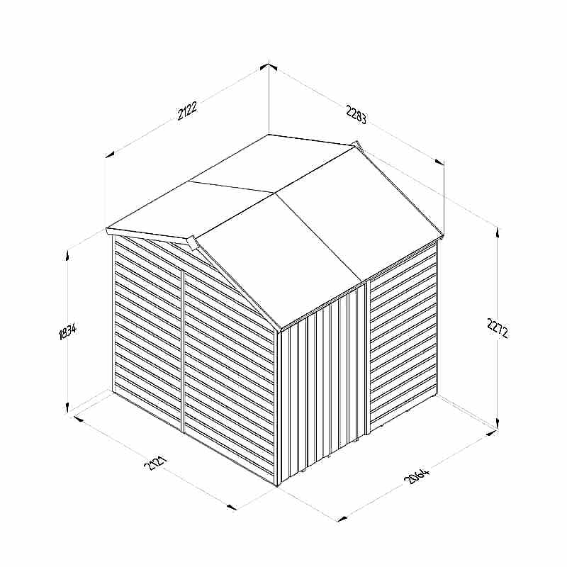7' x 7' Forest Beckwood 25yr Guarantee Shiplap Pressure Treated Windowless Double Door Reverse Apex Wooden Shed (2.28m x 2.12m) Technical Drawing