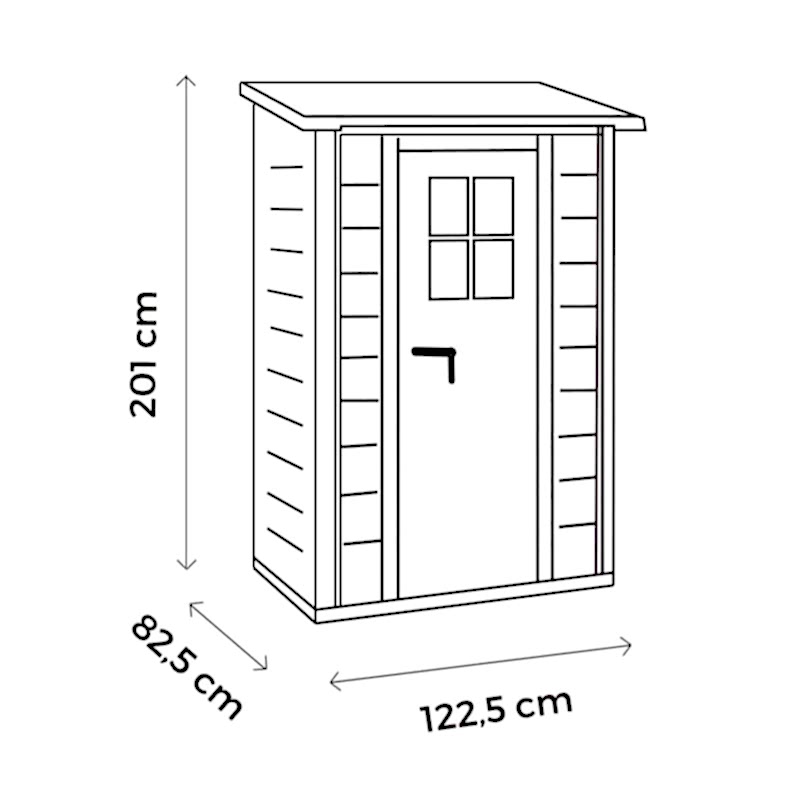 4' x 2'6 Shire Tuscany Evo 100 Plastic Garden Storage Shed (1.22m x 0.82m) Technical Drawing