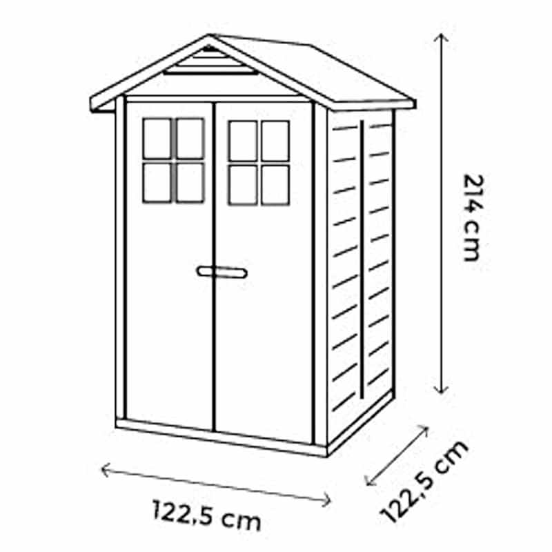 4' x 4' Shire Tuscany Evo 120 Plastic Garden Storage Shed (1.22m x 1.22m) Technical Drawing