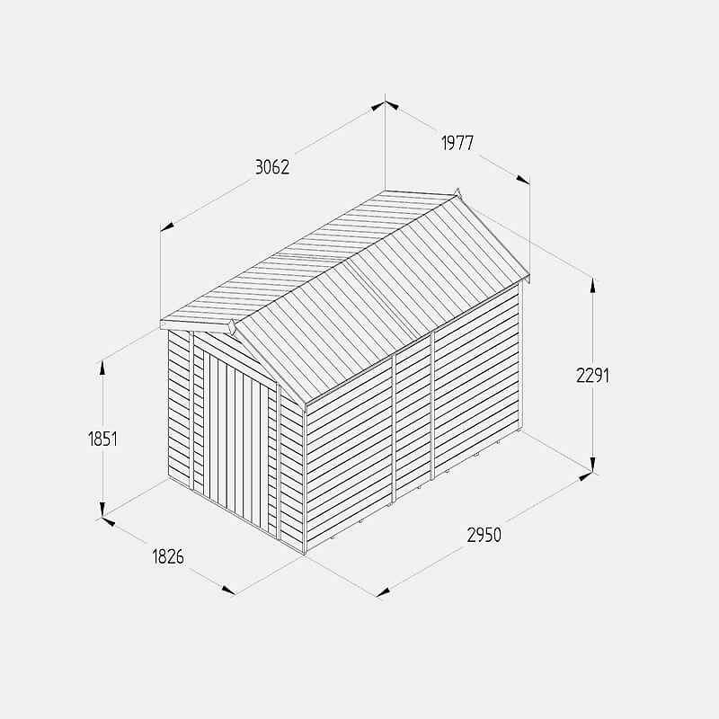 10' x 6' Forest Timberdale 25yr Guarantee Tongue & Groove Pressure Treated Windowless Apex Shed (3.06m x 1.98m) Technical Drawing