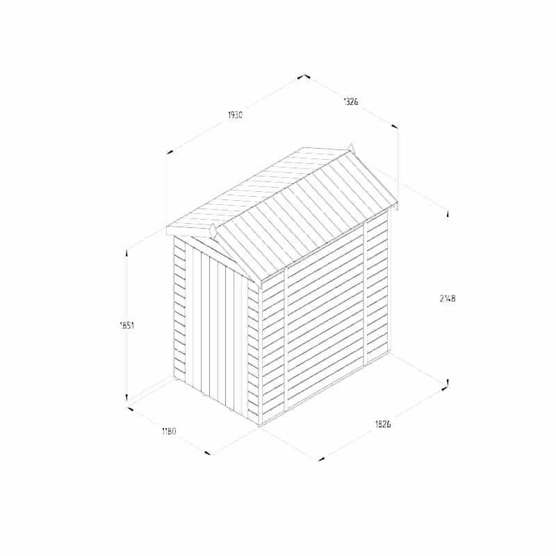 6' x 4' Forest Timberdale 25yr Guarantee Tongue & Groove Pressure Treated Windowless Apex Shed (1.93m x 1.33m) Technical Drawing