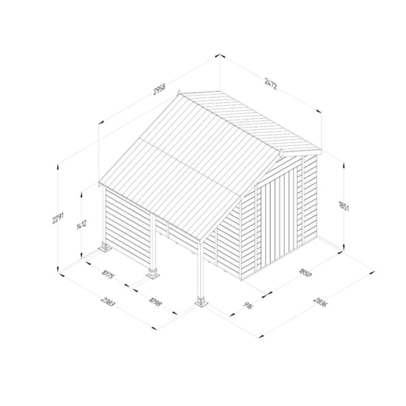8' x 6' Forest Timberdale 25yr Guarantee Tongue & Groove Pressure Treated Windowless Apex Shed with Logstore (2.5m x 1.83m) Technical Drawing