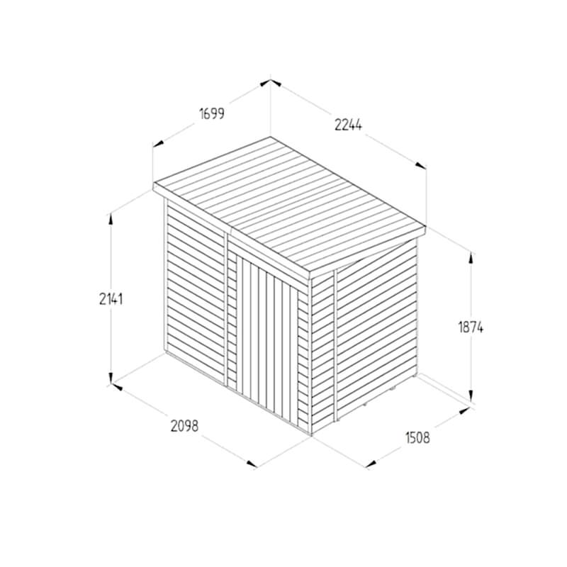 7' x 5' Forest Timberdale 25yr Guarantee Tongue & Groove Pressure Treated Windowless Pent Shed (2.24m x 1.7m) Technical Drawing