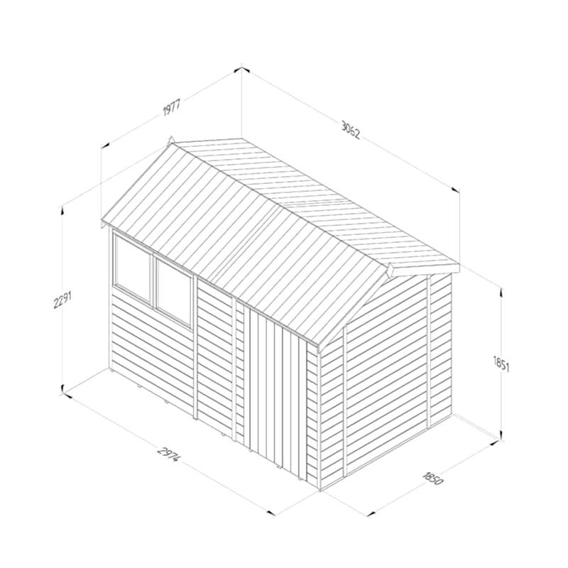 10' x 6' Forest Timberdale 25yr Guarantee Tongue & Groove Pressure Treated Reverse Apex Shed (3.06m x 1.98m) Technical Drawing