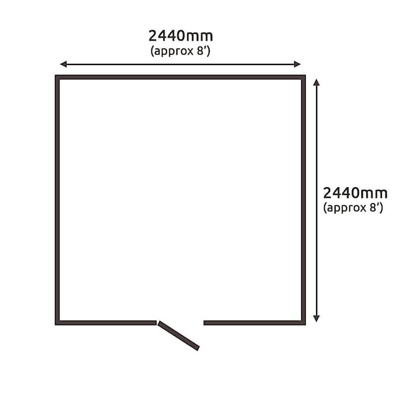 8' x 8' Traditional Shiplap 8' Cabin Garden Shed (2.44m x 2.44m) Technical Drawing