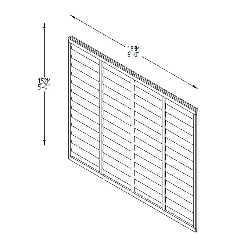 Forest 6' x 5' Pressure Treated Lap Fence Panel (1.83m x 1.52m) Technical Drawing