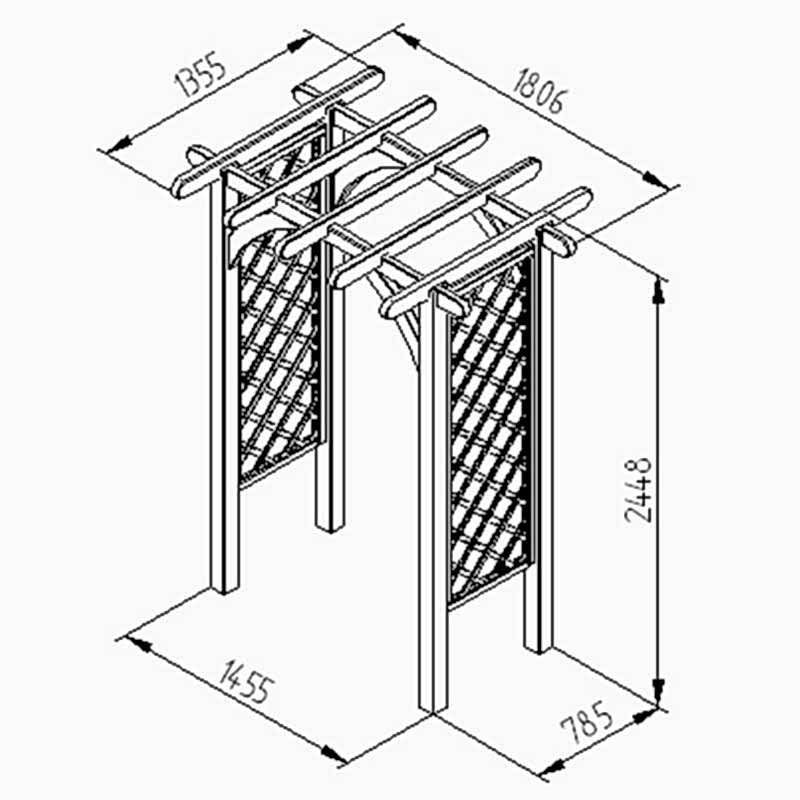 Forest Ultima Wooden Garden Pergola Arch 6'x4' Technical Drawing