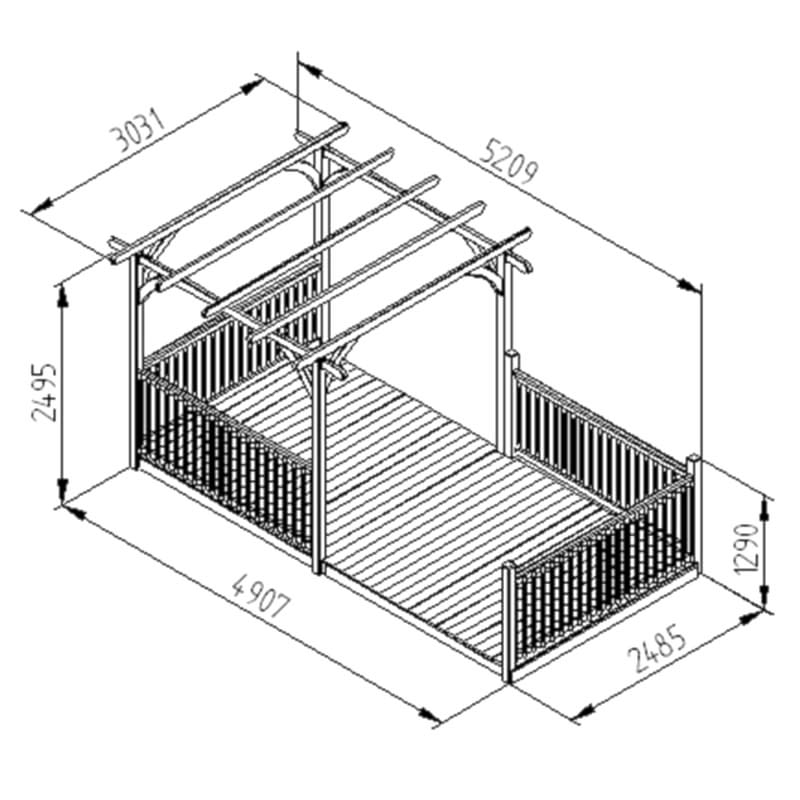 Forest Deck Kit Including Pergola 4.8 x 2.4m Technical Drawing