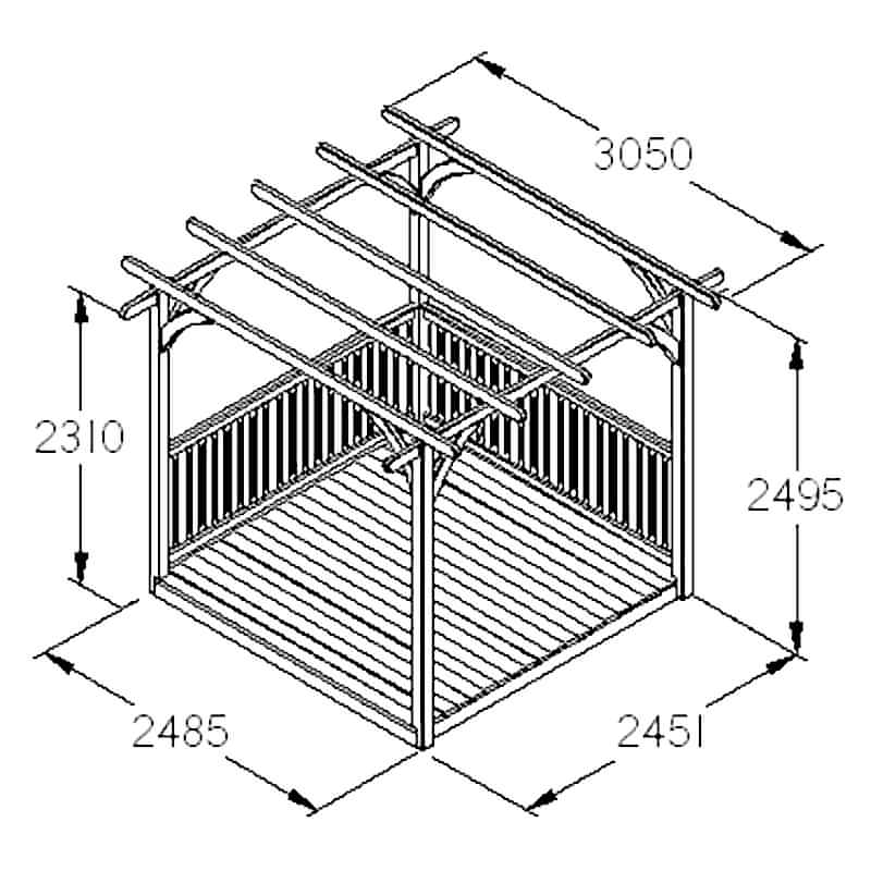 Forest 2.4 x 2.4m Easy Deck Kit Including Pergola Technical Drawing