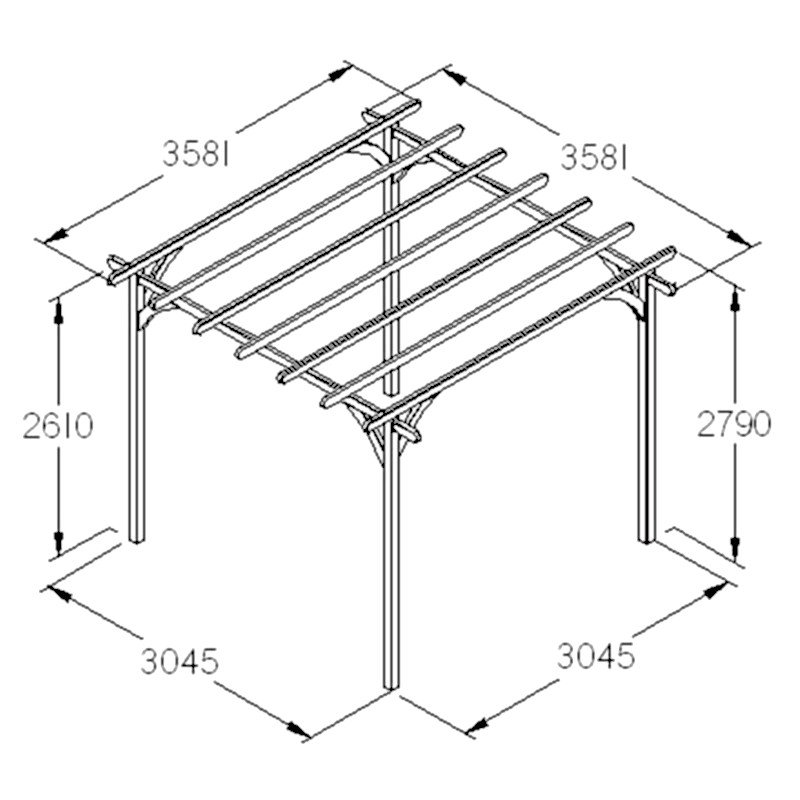Forest Large Ultima Wooden Garden Pergola Kit 10'x10' Technical Drawing