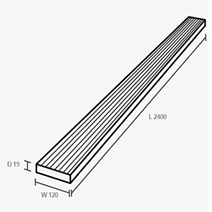 Forest Treated Softwood Value Deck Board 19mm x 120mm x 2.4m Pack of 10 Technical Drawing