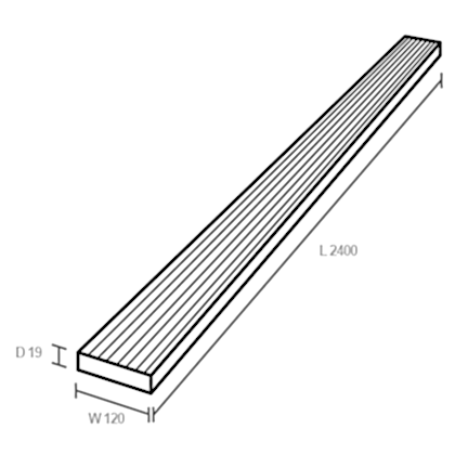 Forest Treated Softwood Value Deck Board 19mm x 120mm x 2.4m Pack of 5 Technical Drawing