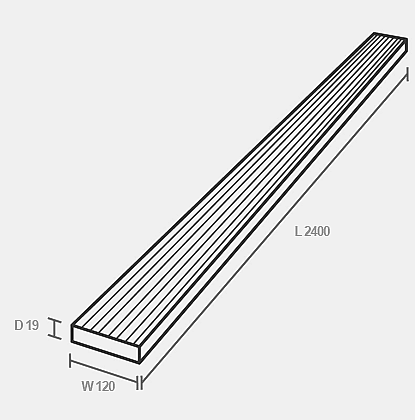 Forest Treated Softwood Value Deck Board 19mm x 120mm x 2.4m Pack of 20 Technical Drawing