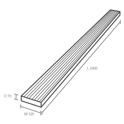 Forest Treated Softwood Value Deck Board 19mm x 120mm x 2.4m Pack of 50 Technical Drawing