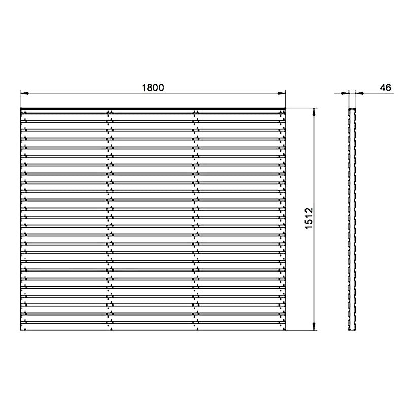 Forest 6' x 5' Pressure Treated Contemporary Double Slatted Fence Panel (1.8m x 1.5m) Technical Drawing